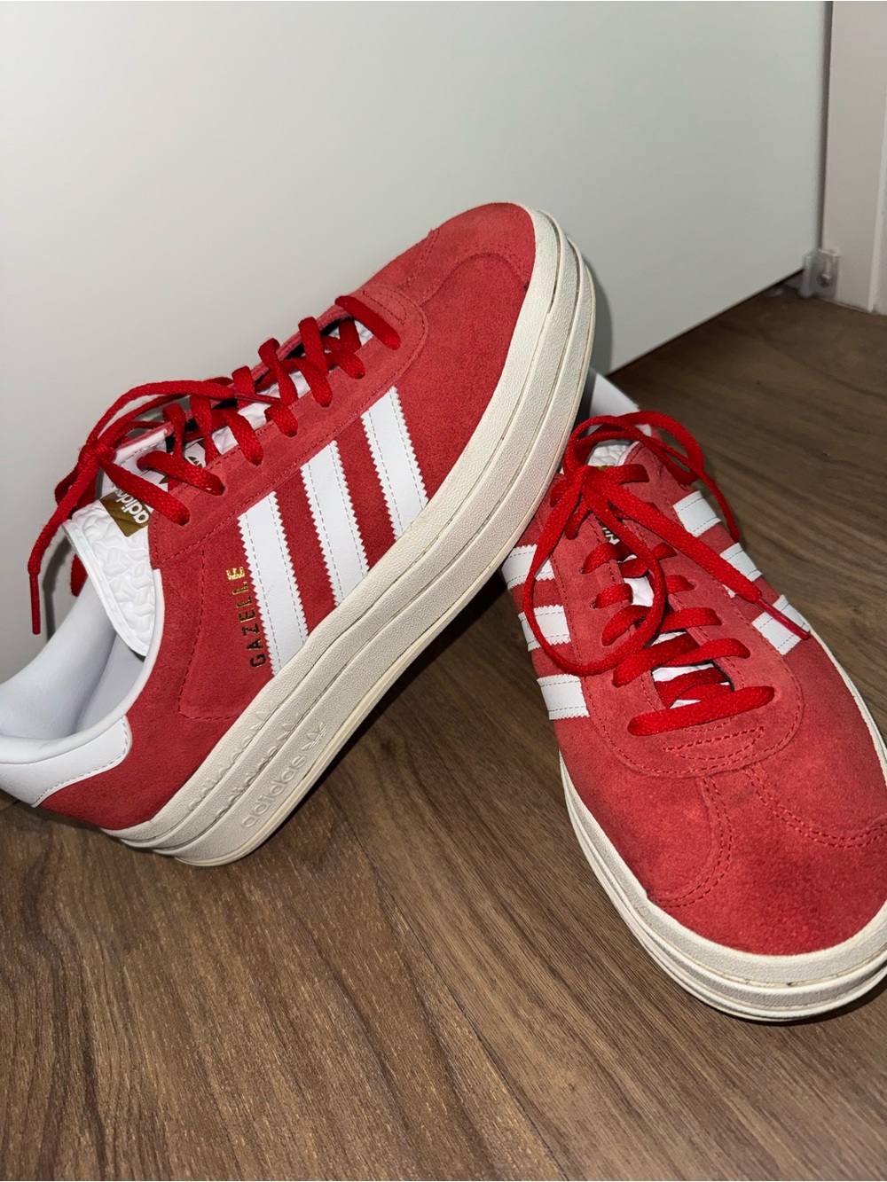 adidas Gazelle Red Suede Sneakers with White Stripes